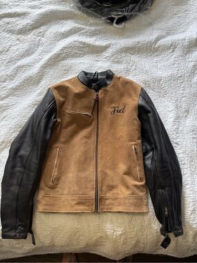Fuel Men's Brown Suede & Black Leather  fully padded motor bike jacket